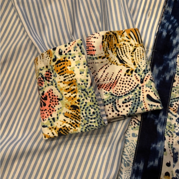 Chico's Light Blue and White Striped Button-Down Shirt - Picture 4 of 9